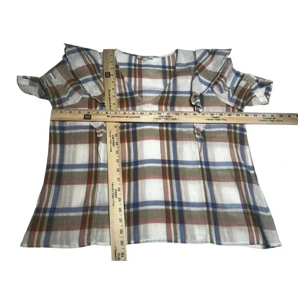Madewell V-Neck Shoulder-Ruffle Top XL Plaid Cotton Lightweight Summer - Picture 10 of 12